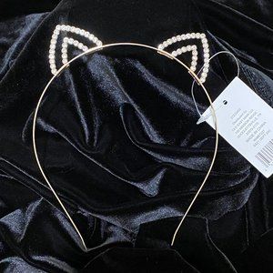 Cat Headband with Rhinestones Gold Metal